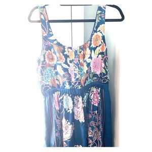 Anthropologie 100% Silk Blue printed dress